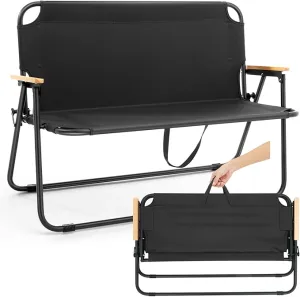 1 Pcs Folding Double Lawn and Camping Chair 2 Person Lightweight Weatherproof Chair Table Cot Bench for Backyard Patio or Campsite with Carry Bags Handles (Black)