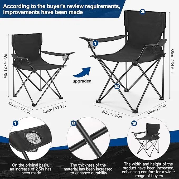 2 Pack Camping Chairs - Lightweight and Supportive Chairs for Teens and Lightweight Individuals - Compact, Durable, and Portable - Ideal for Camping, Hiking, Beach, and Picnics - Carry Bag (Upgraded)