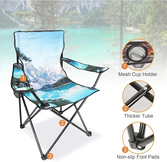 2 Pack Camping Chairs Portable Camp Chairs, Folding Lawn Chairs with Cup Holder for Outdoor Camping, Hiking, Travel, Patio, Beach, Picnics
