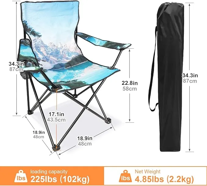 2 Pack Camping Chairs Portable Camp Chairs, Folding Lawn Chairs with Cup Holder for Outdoor Camping, Hiking, Travel, Patio, Beach, Picnics