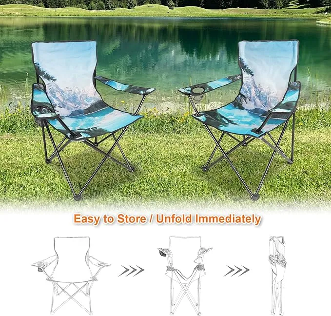 2 Pack Camping Chairs Portable Camp Chairs, Folding Lawn Chairs with Cup Holder for Outdoor Camping, Hiking, Travel, Patio, Beach, Picnics