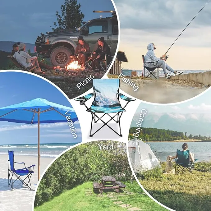 2 Pack Camping Chairs Portable Camp Chairs, Folding Lawn Chairs with Cup Holder for Outdoor Camping, Hiking, Travel, Patio, Beach, Picnics