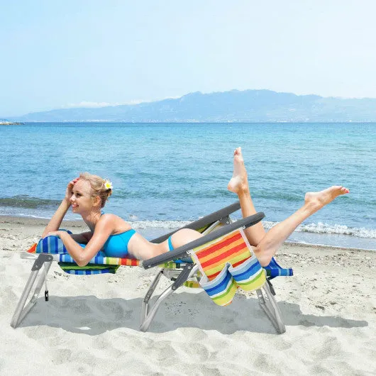 2-Pack Folding Backpack Beach Chair 5-Position Outdoor Reclining Chairs with Pillow-Yellow