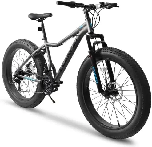 26" Fat Tire Mountain Bike for Men & Women - 21-Speed, Front Suspension, Disc Brakes - Ideal for Trail/Sand/Snow - 85% Pre-Assembled