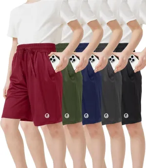 5 Pack Boys Athletic Shorts with Pockets Active Youth Basketball Shorts Quick Dry Kids Gym Soccer Shorts