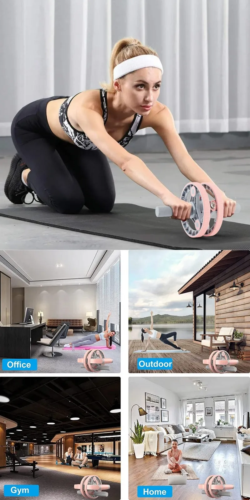 Ab Wheel Slide 4 wheel roller with resistance band Multifunction Set with Push Up Bar Dumbbell Tensioner body strength trainer
