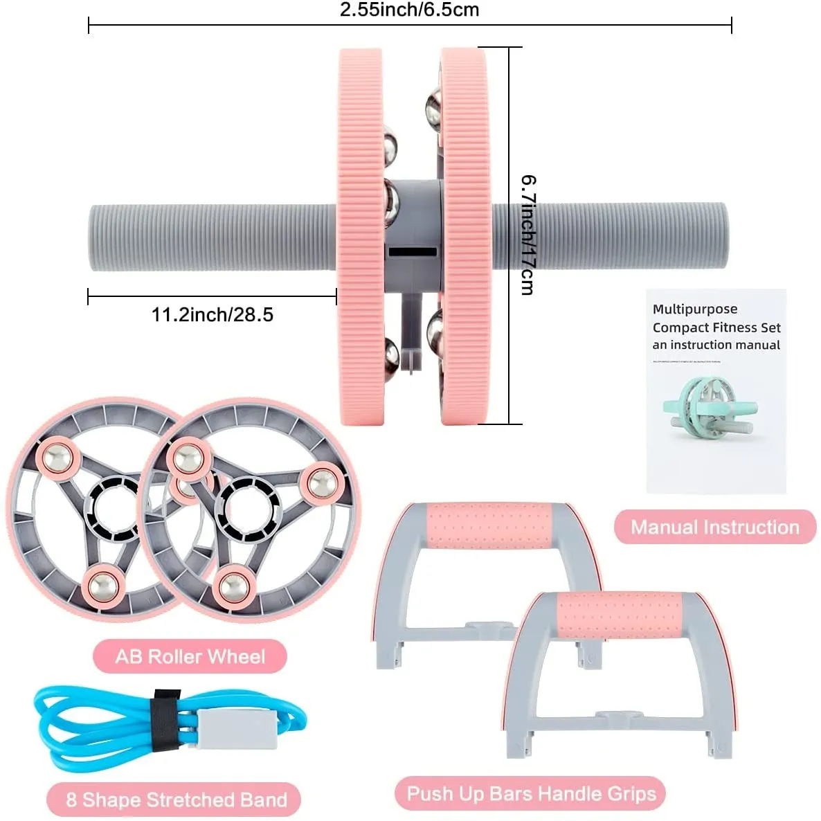 Ab Wheel Slide 4 wheel roller with resistance band Multifunction Set with Push Up Bar Dumbbell Tensioner body strength trainer