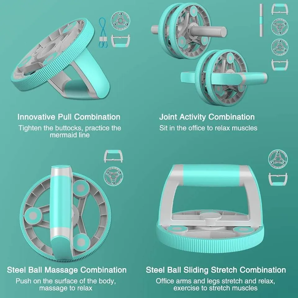 Ab Wheel Slide 4 wheel roller with resistance band Multifunction Set with Push Up Bar Dumbbell Tensioner body strength trainer