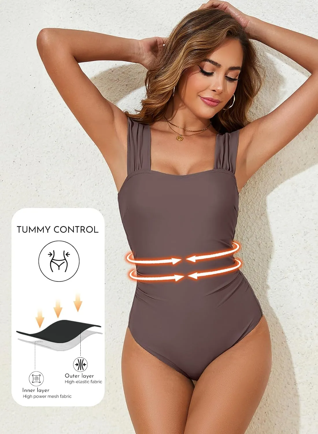 Aleumdr Women's One Piece Swimsuit Ruched Tummy Control Bathing Suit Adjustable Strap Full Coverage Swimwear