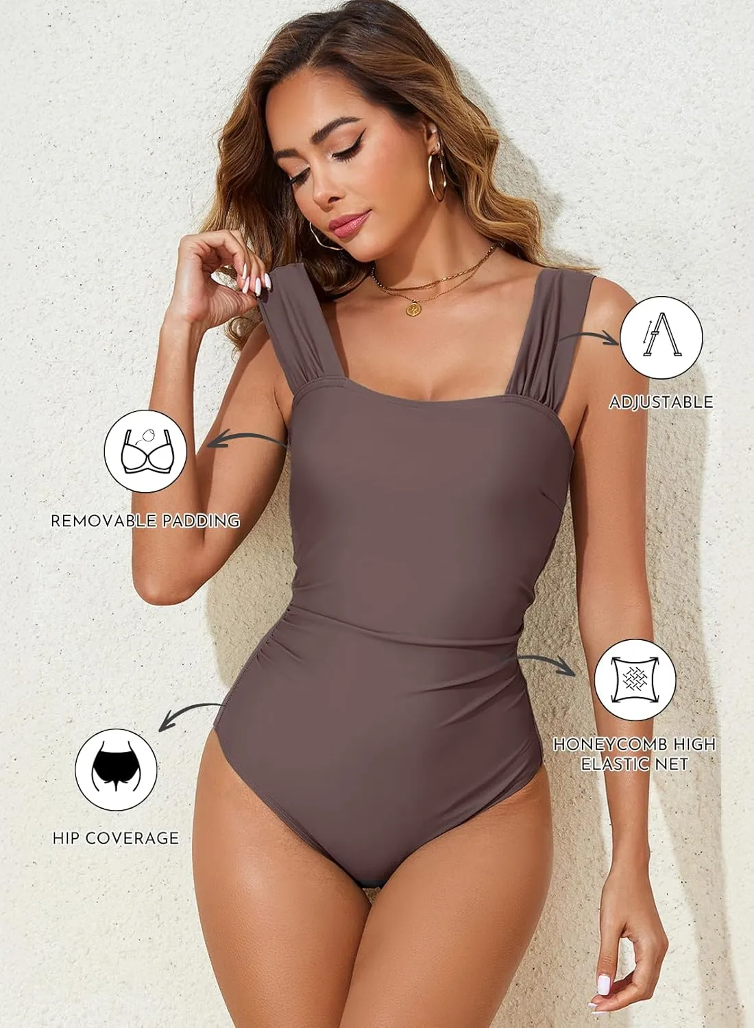 Aleumdr Women's One Piece Swimsuit Ruched Tummy Control Bathing Suit Adjustable Strap Full Coverage Swimwear