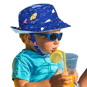 Baby Boy Girl Sun Hat,Adjustable Toddler Kids UPF 50  Sun Protective Wide Brim Sun Hat,Beach Hat for Girl Boy (0-6 Months, Black-Dinosaur)
