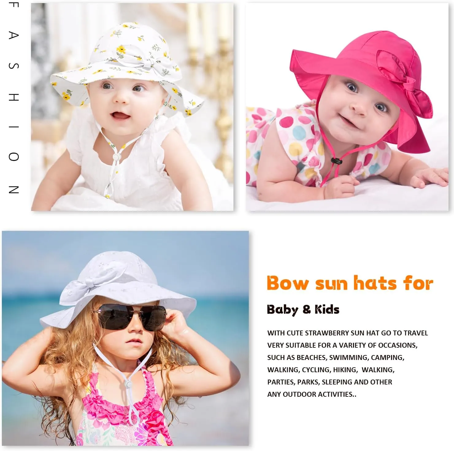 Baby Girl Sun Hat with UPF 50  Outdoor Adjustable Beach Hat with Wide Brim Bucket Hats