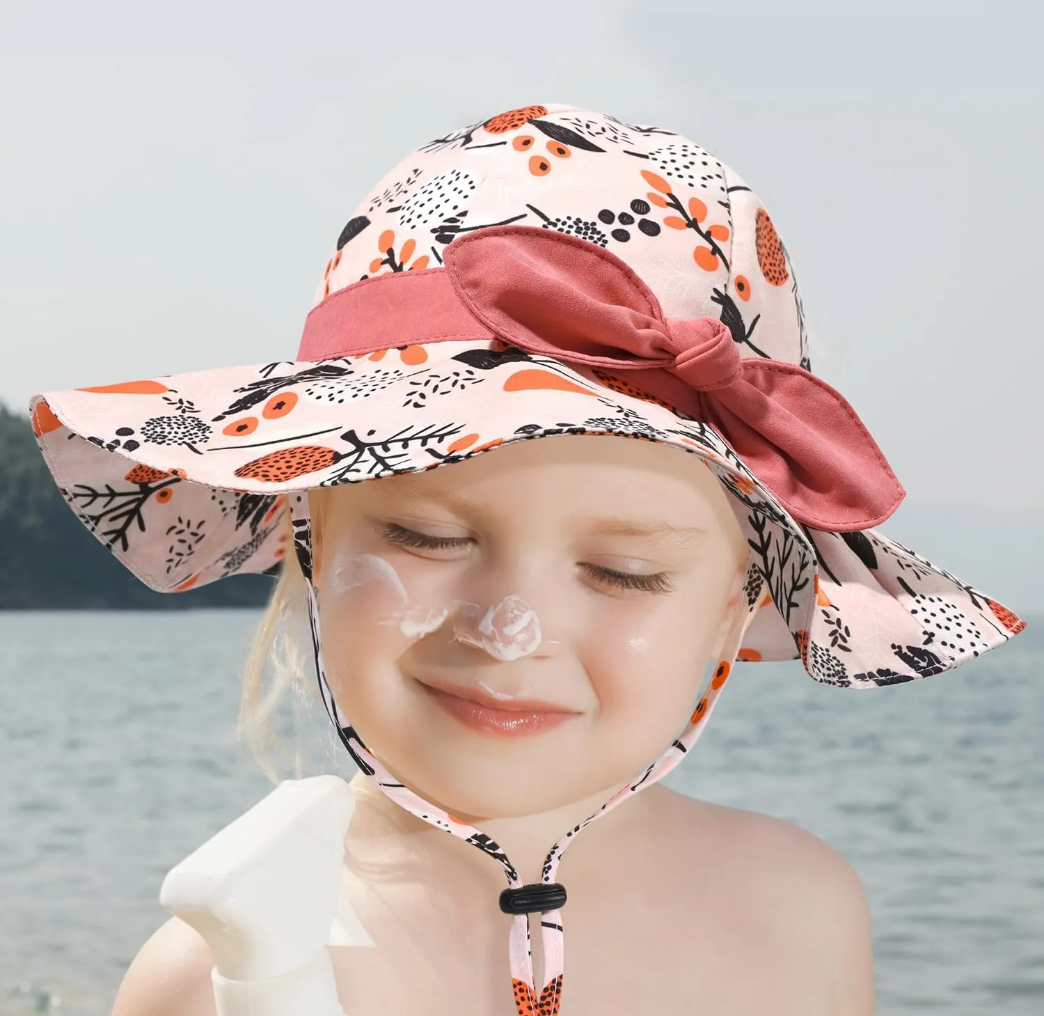 Baby Girl Sun Hat with UPF 50  Outdoor Adjustable Beach Hat with Wide Brim Bucket Hats