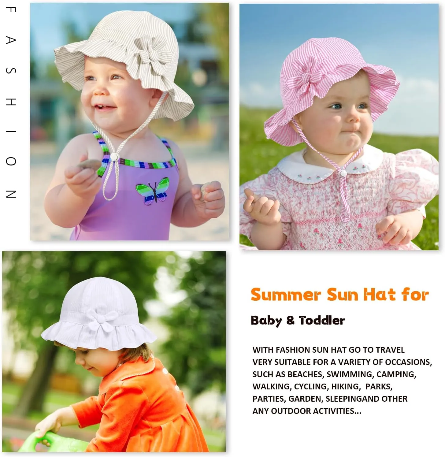Baby Girl Wide Brim Bucket Hats with UPF 50  Outdoor Adjustable Beach Hat with Sun Hat
