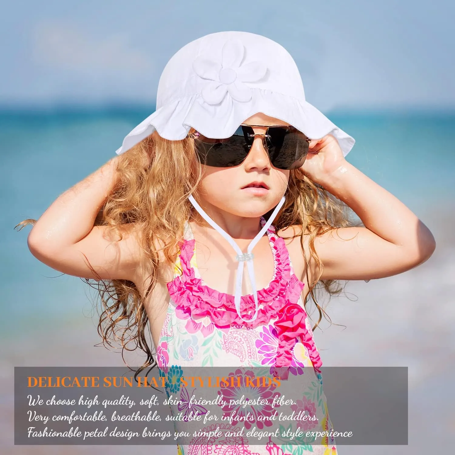 Baby Girl Wide Brim Bucket Hats with UPF 50  Outdoor Adjustable Beach Hat with Sun Hat