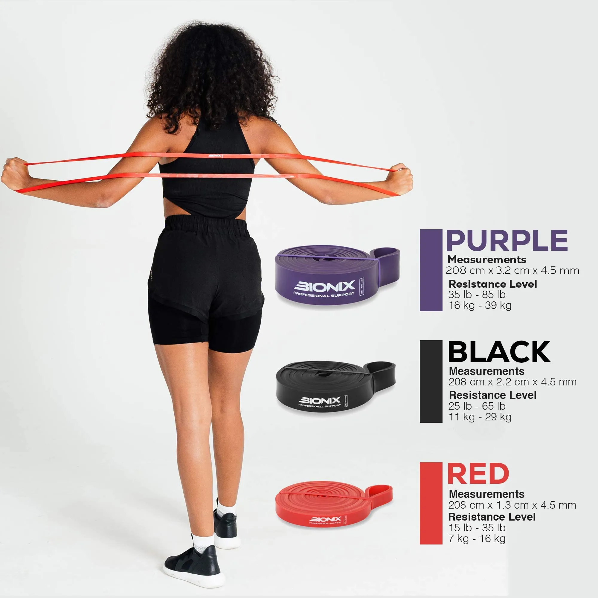 Bionix Pull Up Assistance Bands - Thick, Heavy & Long Latex Exercise Resistance Training Loop Band Set Chin Up Assist, Stretching, Workout, Powerlifting, Yoga Pilates, Legs Glutes Toning - Boost Mobility & Strength For Men and Women Black