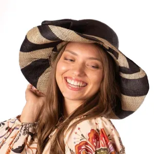 Black Two-Tone 7" Wide Brim Straw Sun Hat