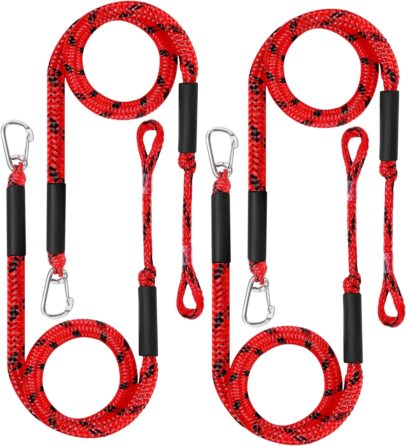 Bungee Dock Line Mooring Rope Bungee Cord Docking String Shock Bungee Docking Ropes for Boat Dock Lines with Stainless Steel Clip (4 X) Red & Black Dot