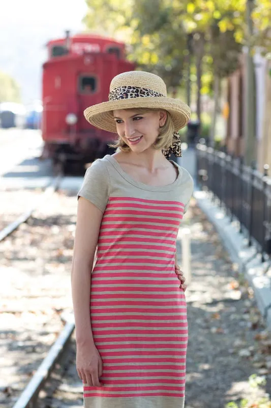 California Hat Company - Straw Up Brim Hat with Leopard Scarf