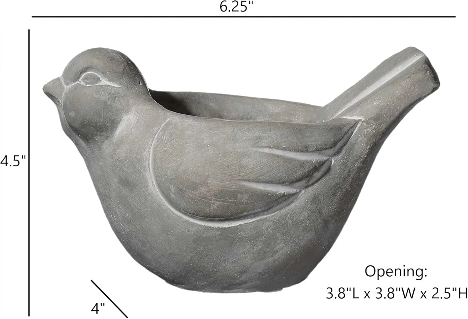 Classic Home and Garden Cement Buddies Indoor Outdoor Bird Planter, Gray, Small, 6"