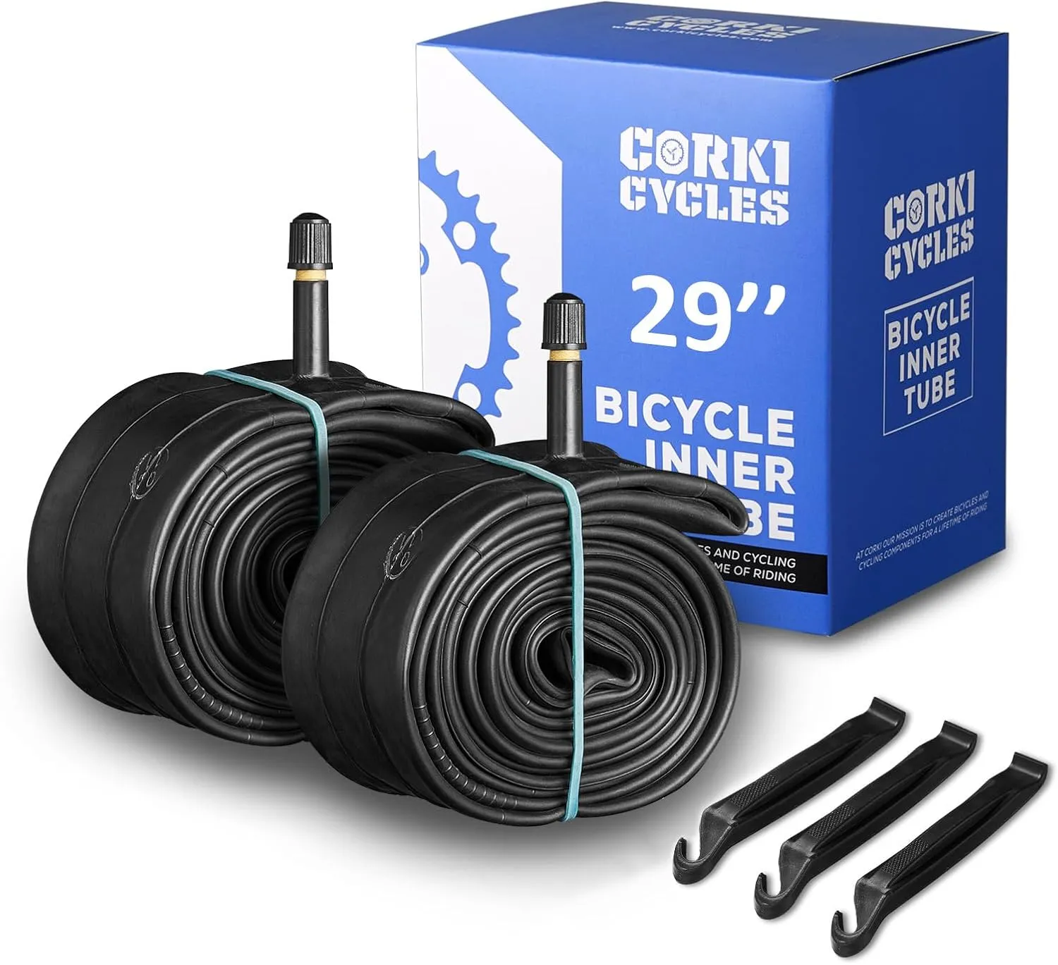 Corki Cycles 29 Inch Mountain Bike Tire Tube 29 x 1.75 1.95 2.0 2.1 2.125 2.2 2.25 2.3 2.35 2.4 Presta Valve 48mm Schrader Valve 32mm Butyl Rubber 29 MTB Bicycle Inner Tube 2-Pack