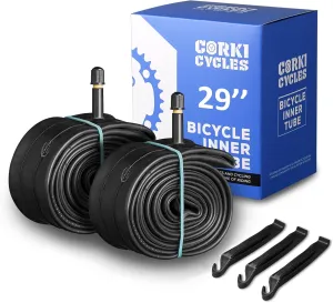 Corki Cycles 29 Inch Mountain Bike Tire Tube 29 x 1.75 1.95 2.0 2.1 2.125 2.2 2.25 2.3 2.35 2.4 Presta Valve 48mm Schrader Valve 32mm Butyl Rubber 29 MTB Bicycle Inner Tube 2-Pack