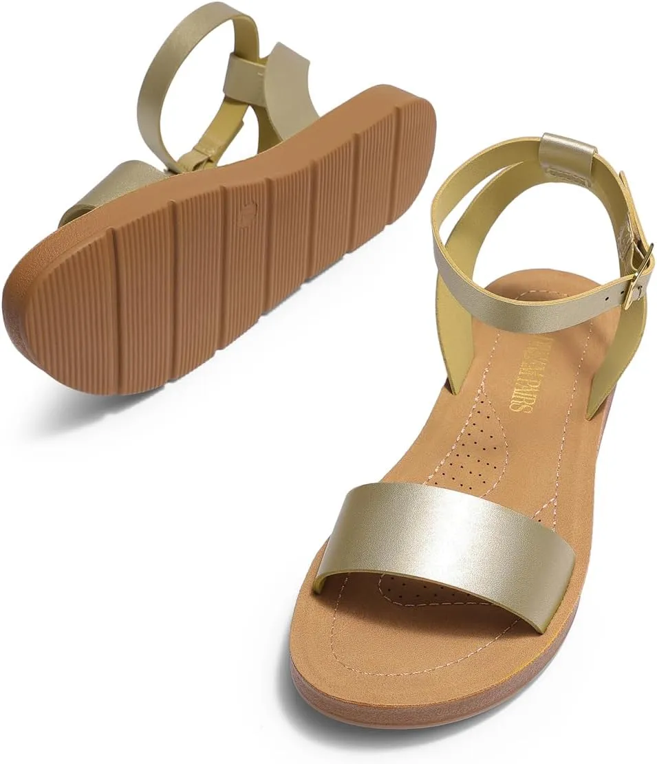 DREAM PAIRS Womens One Band Ankle Strap Buckle Flat Sandals