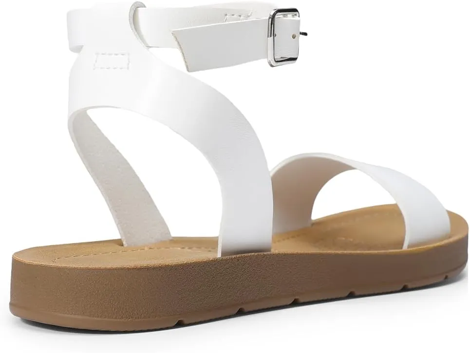 DREAM PAIRS Womens One Band Ankle Strap Buckle Flat Sandals