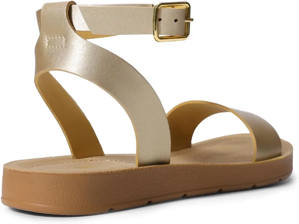 DREAM PAIRS Womens One Band Ankle Strap Buckle Flat Sandals