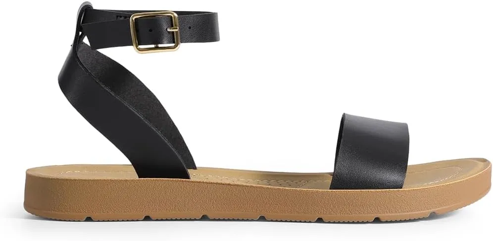 DREAM PAIRS Womens One Band Ankle Strap Buckle Flat Sandals