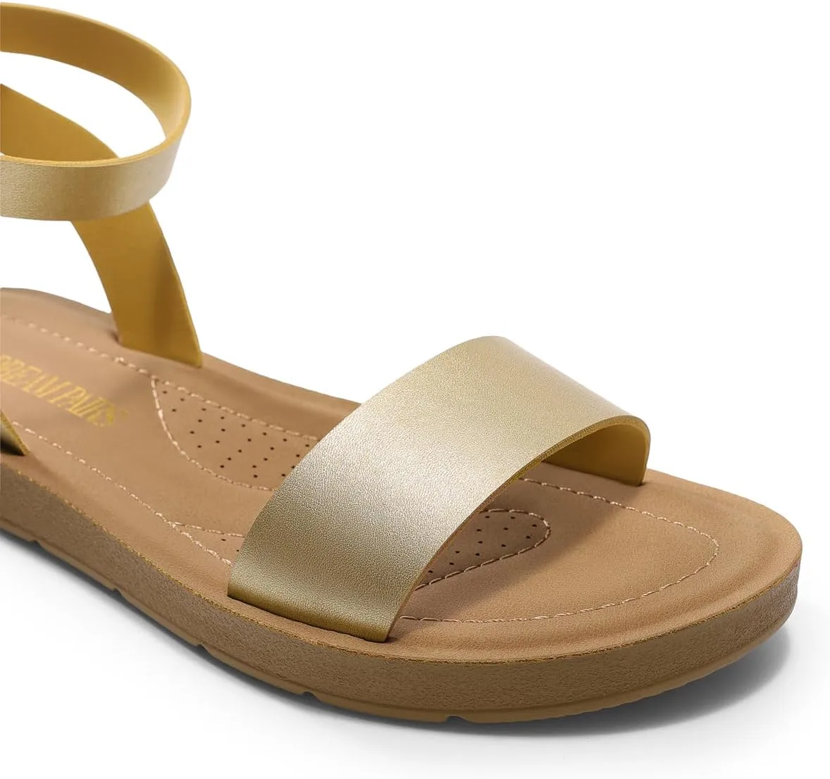 DREAM PAIRS Womens One Band Ankle Strap Buckle Flat Sandals