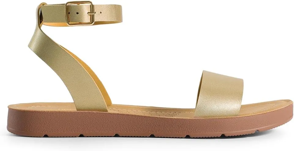 DREAM PAIRS Womens One Band Ankle Strap Buckle Flat Sandals
