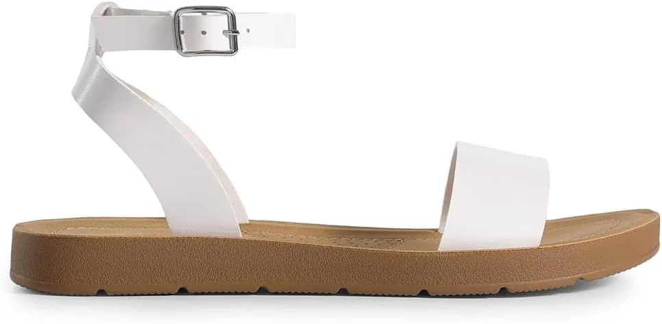 DREAM PAIRS Womens One Band Ankle Strap Buckle Flat Sandals
