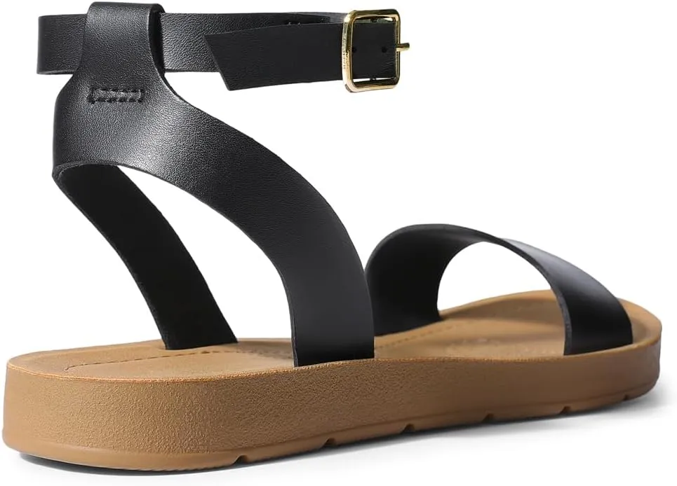 DREAM PAIRS Womens One Band Ankle Strap Buckle Flat Sandals