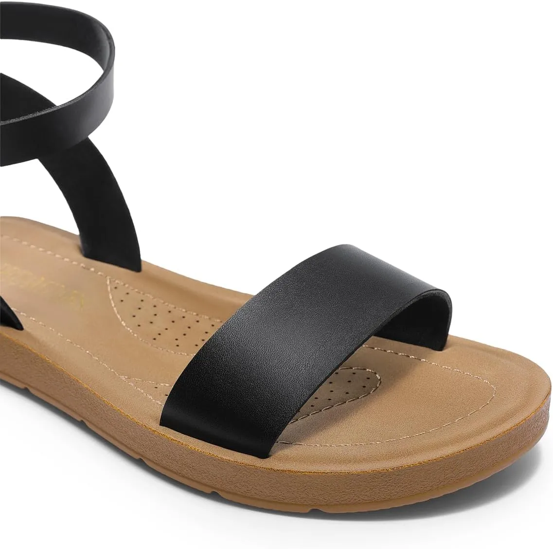 DREAM PAIRS Womens One Band Ankle Strap Buckle Flat Sandals