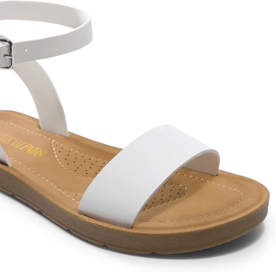 DREAM PAIRS Womens One Band Ankle Strap Buckle Flat Sandals