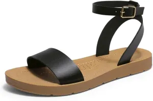DREAM PAIRS Womens One Band Ankle Strap Buckle Flat Sandals