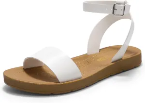DREAM PAIRS Womens One Band Ankle Strap Buckle Flat Sandals