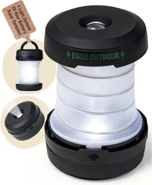 Egoz Outdoors Compact & Collapsible Portable LED Lantern - Battery Operated Light Pop-Up with Hook for Camping, Hiking, Emergency Outdoor Survival, Flashlight Lamp for Tent & Backpacking