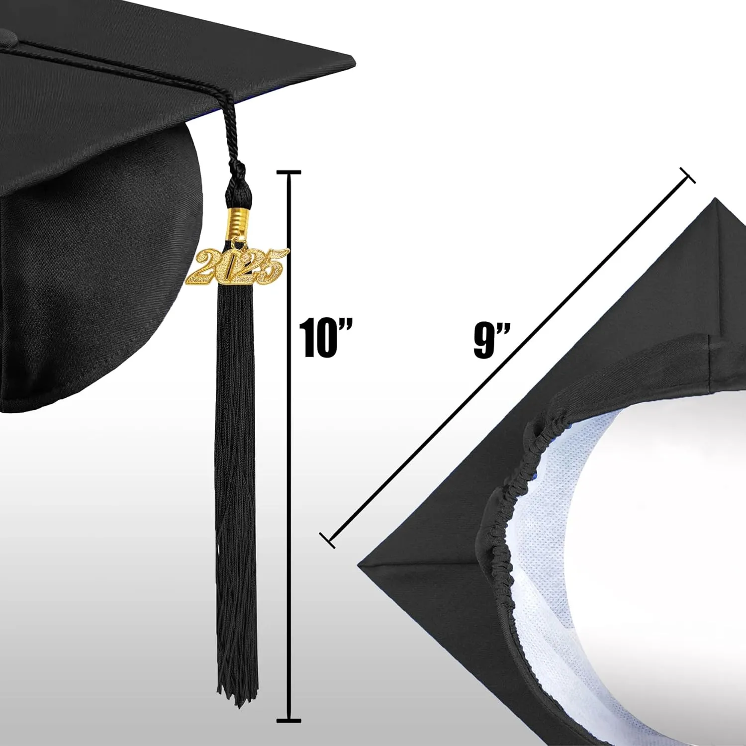 Graduation Cap with 2025 Tassel Year Charm Black Graduation Cap for High School & Bachelor