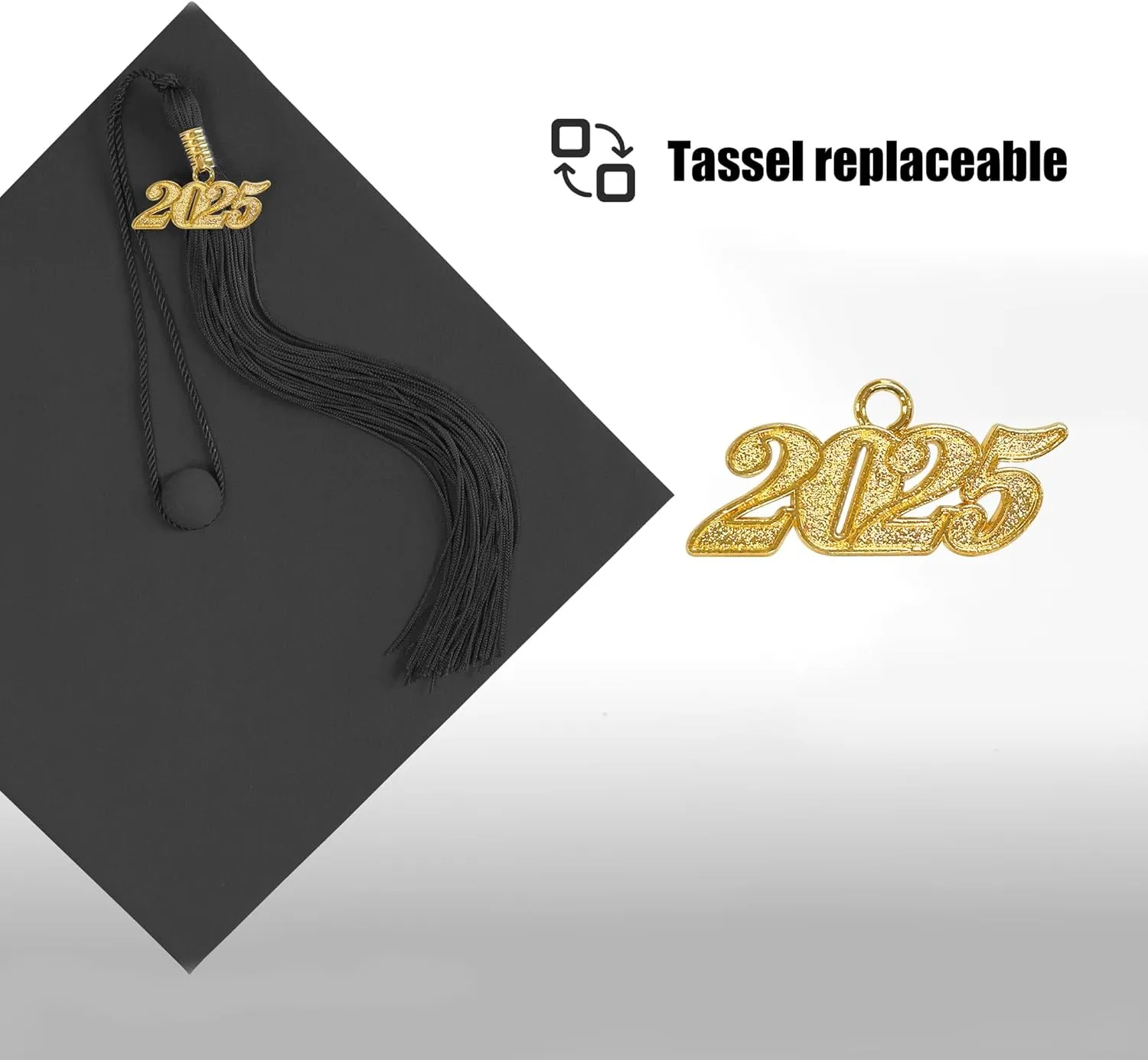 Graduation Cap with 2025 Tassel Year Charm Black Graduation Cap for High School & Bachelor
