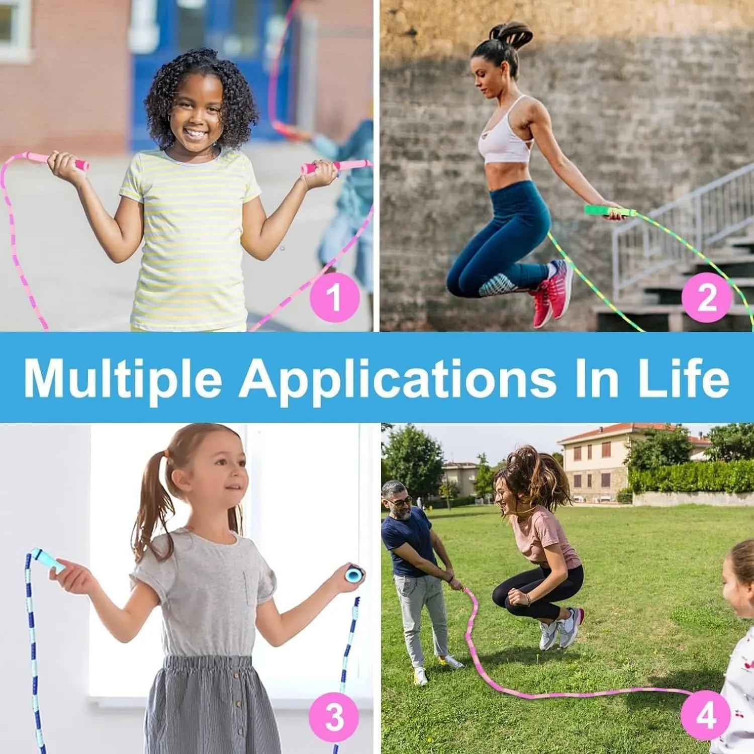 GRAWUN Jump Rope For Kids, Soft Beaded Jump Rope, Adjustable Length Tangle-Free Segmented Soft Beaded Skipping Ropefor Women, Men and Kids Keeping Fit, Workout and Weight Loss