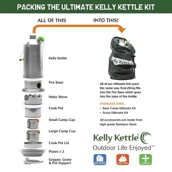 Kelly Kettle Ultimate 'Base Camp' Kit (Stainless Steel) - VALUE DEAL
