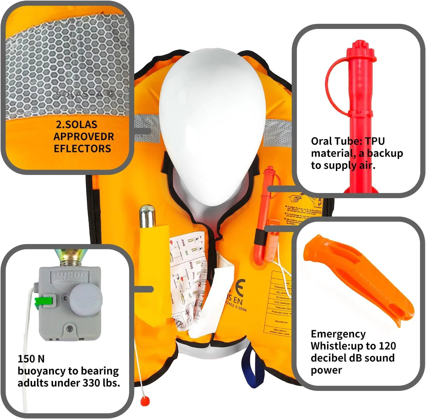 Manual Inflatable Life Jacket|Life Vest for Adults|PFD Low Profile|Supports up to 330 lbs(YSH709)