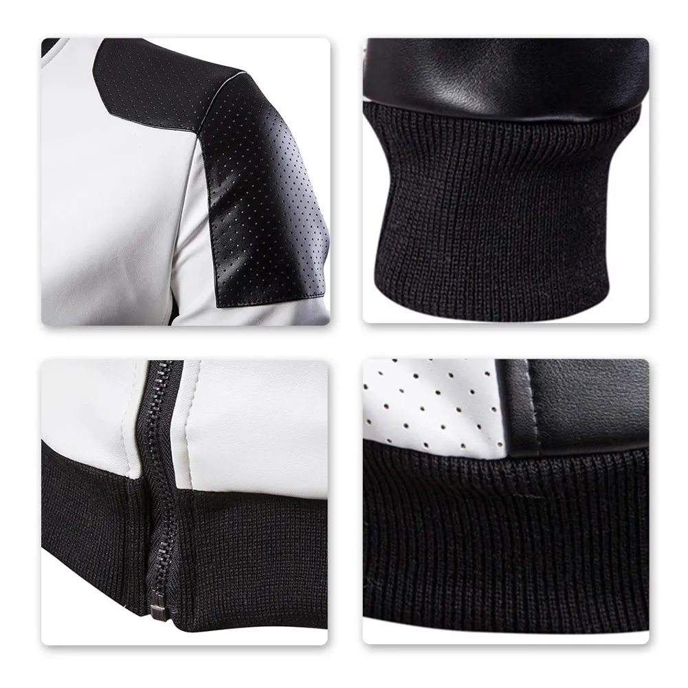 Mens Latticed Baseball Bomber Jacket Slim Fit Coat White Black