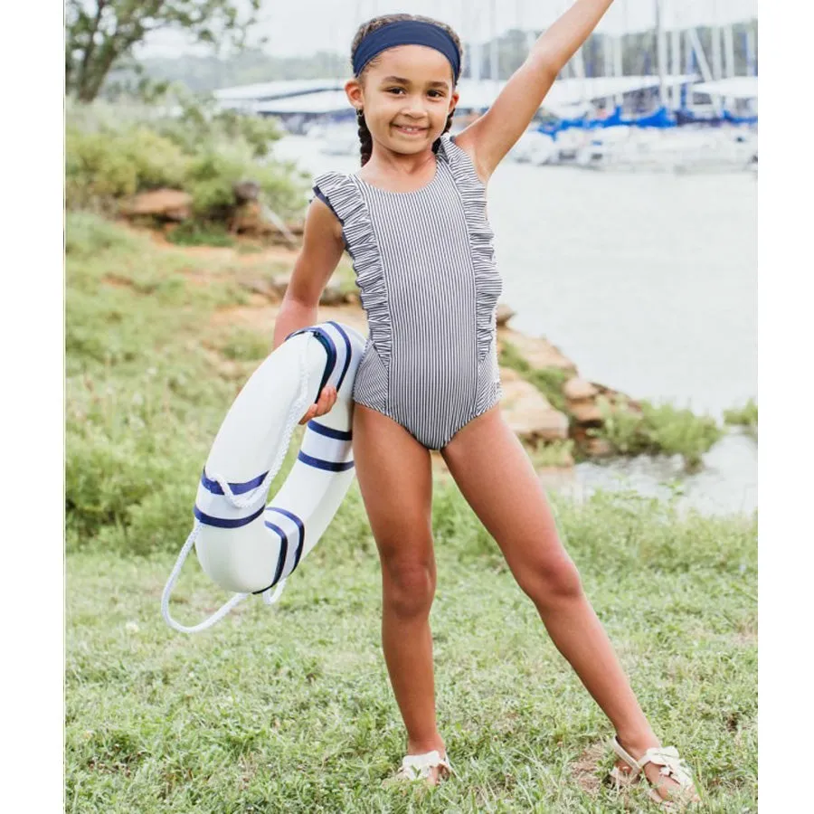 Navy Stripe Waterfall One Piece