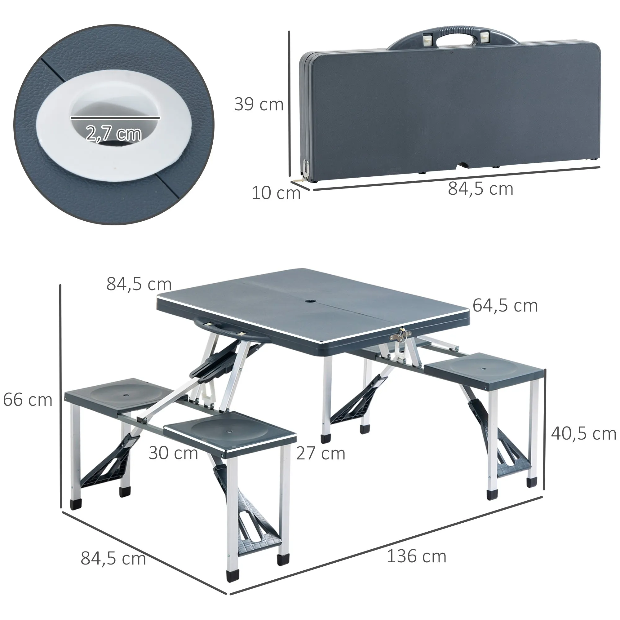 Outsunny Camping 4-Seat Table Set W/Chairs-Black/Grey