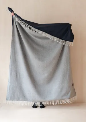 Recycled Wool Picnic Blanket in Charcoal Grey Herringbone