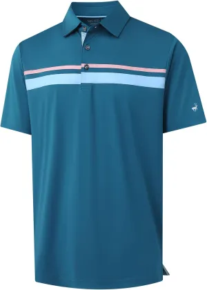 Rouen Mens Polo Shirts Short Sleeve Dry Fit Lightweight Performance Casual Athletic Striped Print Golf Shirts for Men