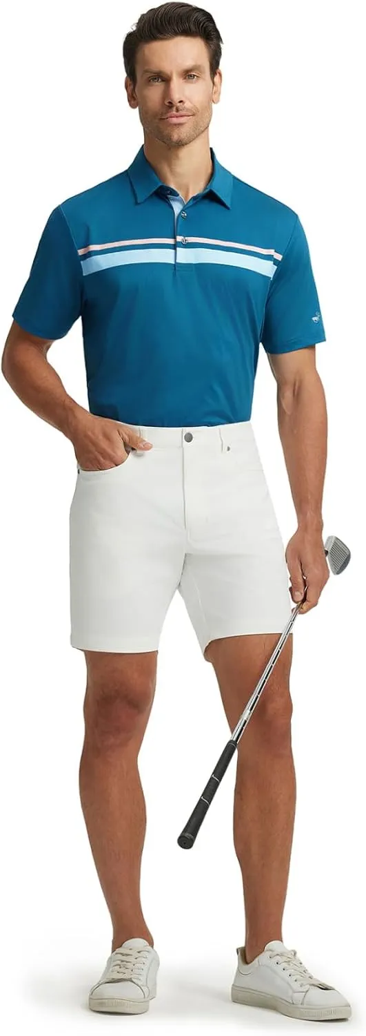 Rouen Mens Polo Shirts Short Sleeve Dry Fit Lightweight Performance Casual Athletic Striped Print Golf Shirts for Men